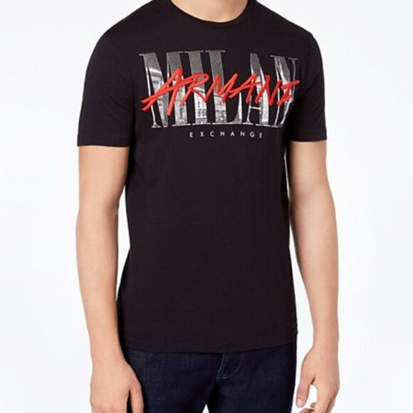 Armani Exchange Men's Black & Red Embroidered Logo Milan T-Shirt Small PERFECT - Picture 1 of 7